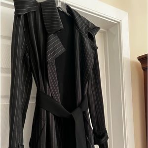 Norma Kamali Trench Coat. Pinstripes and no Hems